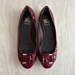 Burberry Burgundy Quilted Patent Leather Ballet Flats
